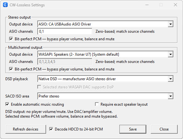 CW-Lossless using the Cambridge Audio ASIO driver and native DSD