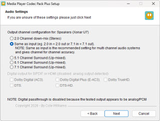 Audio settings screen
