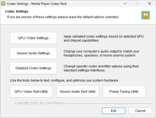 Codec settings utility