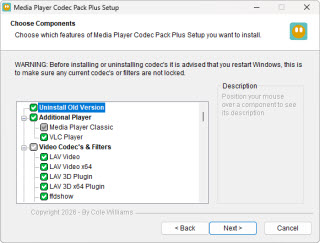 Component selection screen