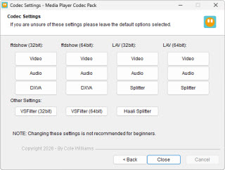 DirectShow filter settings