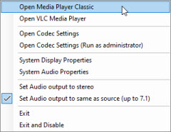 Tray menu shortcuts