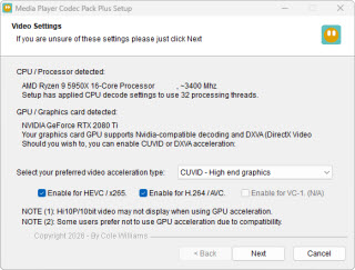 Video settings screen